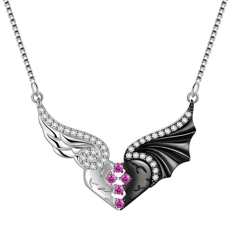 Tokyo Mart Halskette mit Engel- und Teufelsflügel-Herzanhänger, Schmuck, Geschenk für Frauen und Mädchen, 925er Sterlingsilber