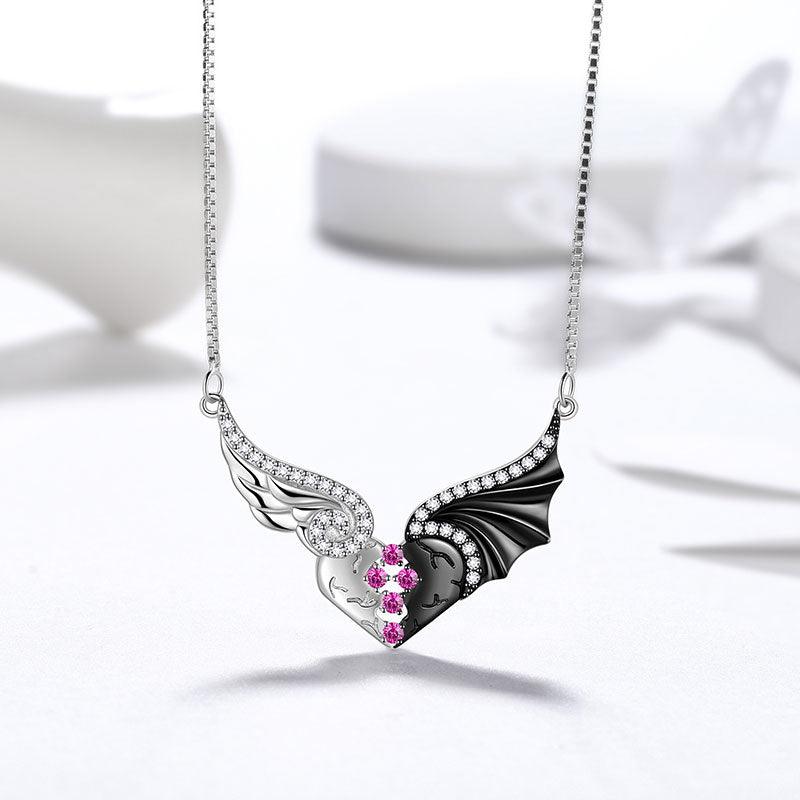 Tokyo Mart Halskette mit Engel- und Teufelsflügel-Herzanhänger, Schmuck, Geschenk für Frauen und Mädchen, 925er Sterlingsilber