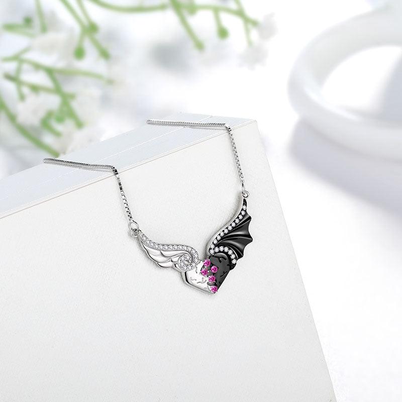 Tokyo Mart Halskette mit Engel- und Teufelsflügel-Herzanhänger, Schmuck, Geschenk für Frauen und Mädchen, 925er Sterlingsilber