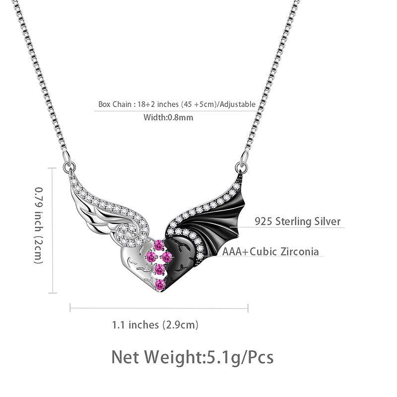 Tokyo Mart Halskette mit Engel- und Teufelsflügel-Herzanhänger, Schmuck, Geschenk für Frauen und Mädchen, 925er Sterlingsilber