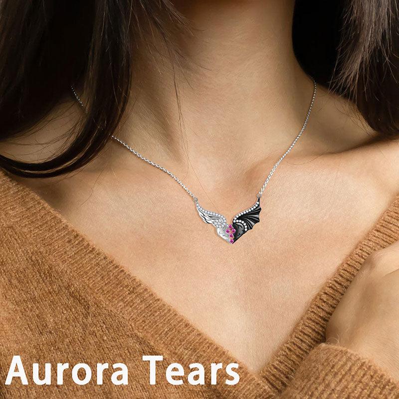 Tokyo Mart Halskette mit Engel- und Teufelsflügel-Herzanhänger, Schmuck, Geschenk für Frauen und Mädchen, 925er Sterlingsilber