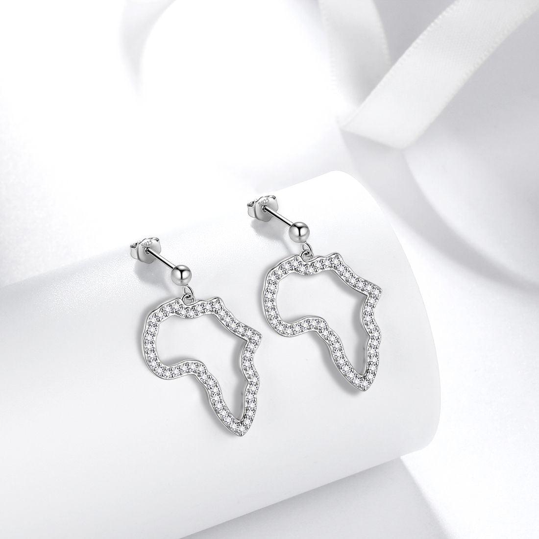 Tokyo Mart Ohrhänger mit afrikanischer Karte, für Damen und Herren, Schmuck, Geschenk, 925 Sterlingsilber