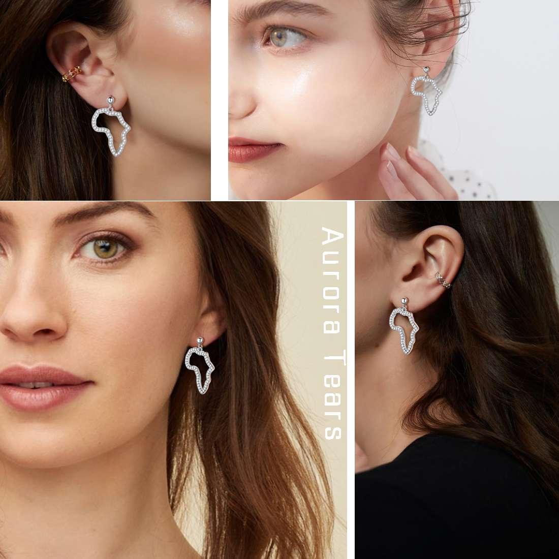 Tokyo Mart Ohrhänger mit afrikanischer Karte, für Damen und Herren, Schmuck, Geschenk, 925 Sterlingsilber