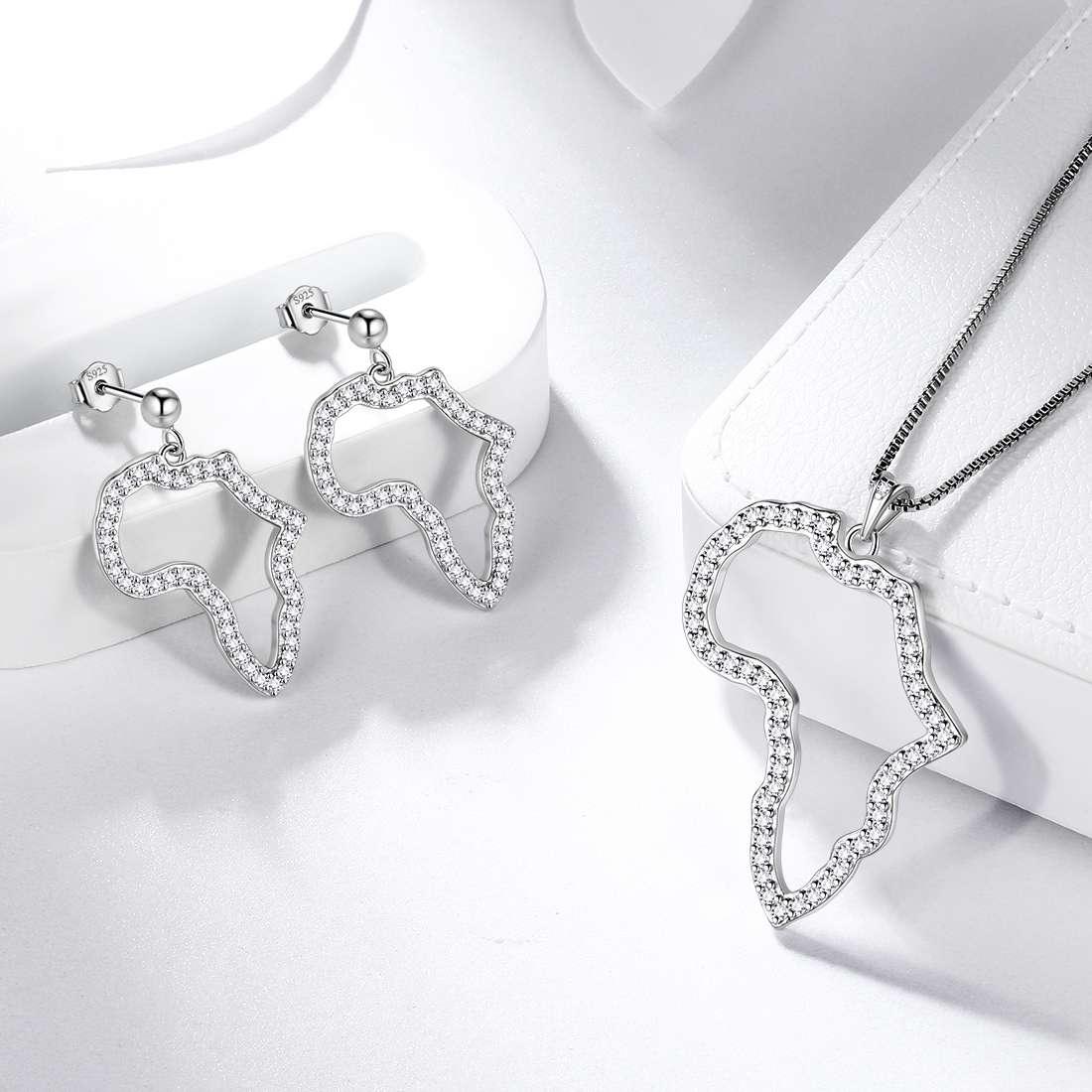 Tokyo Mart Schmuck-Set mit Halskette und Ohrringen mit afrikanischer Karte, 3-teilig, für Damen und Herren