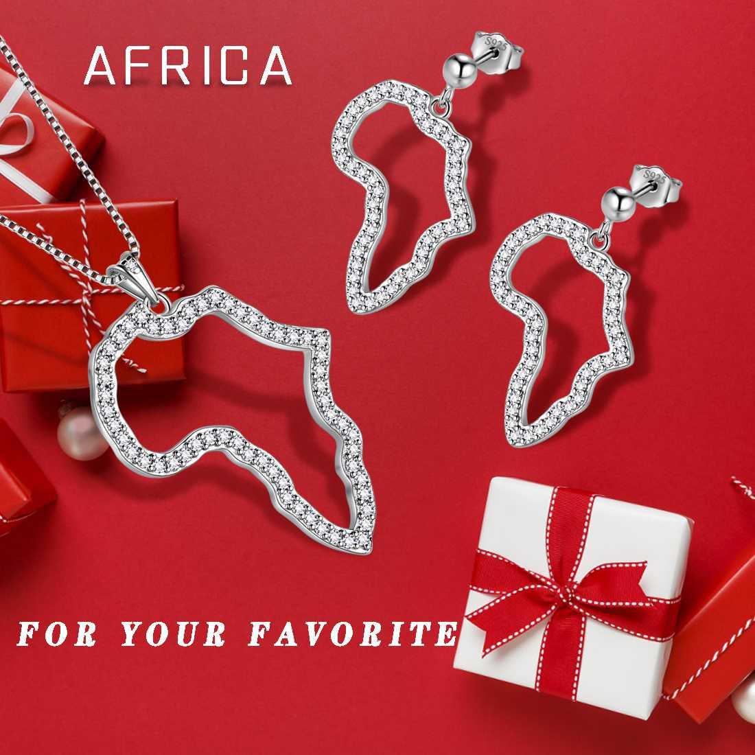 Tokyo Mart Schmuck-Set mit Halskette und Ohrringen mit afrikanischer Karte, 3-teilig, für Damen und Herren