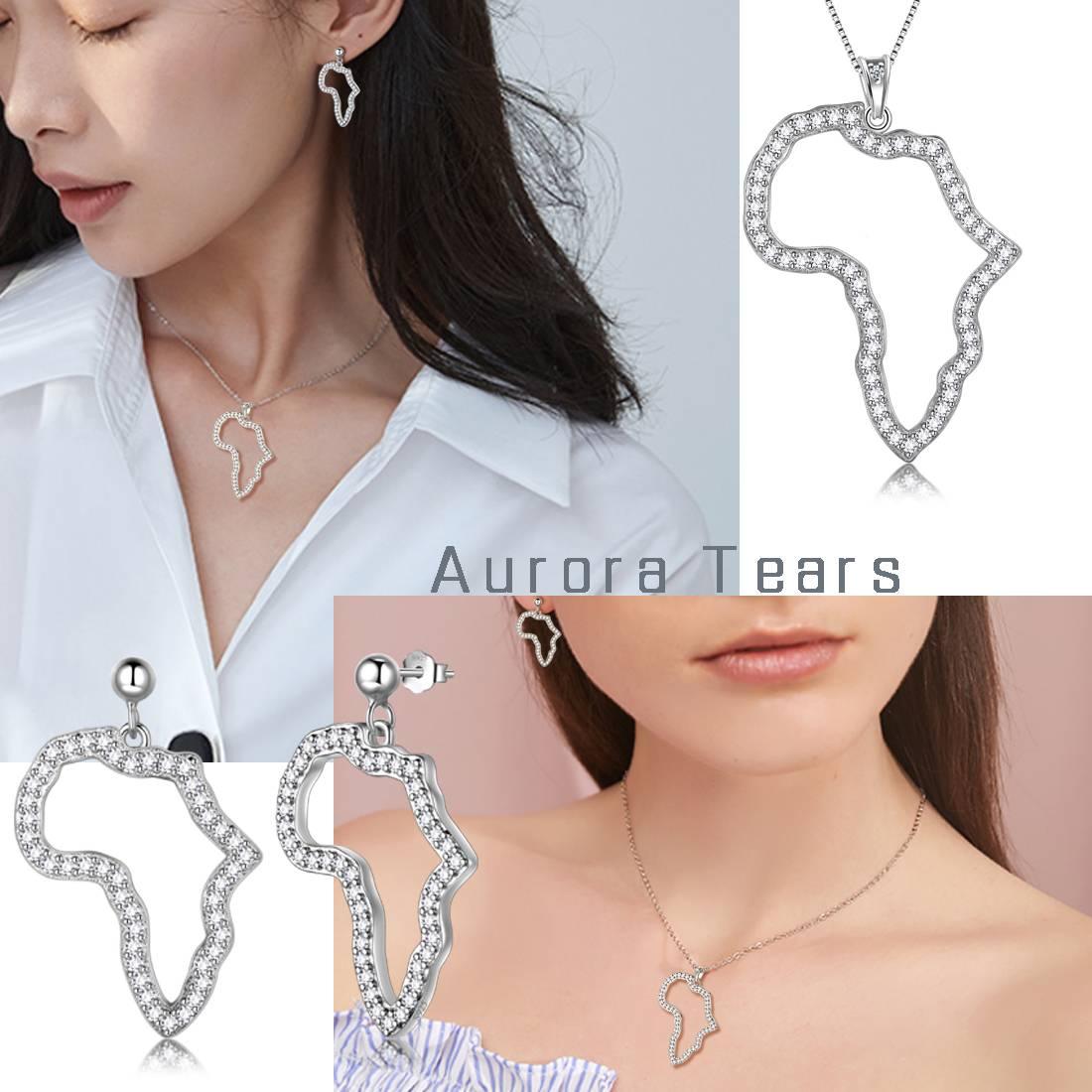 Tokyo Mart Schmuck-Set mit Halskette und Ohrringen mit afrikanischer Karte, 3-teilig, für Damen und Herren