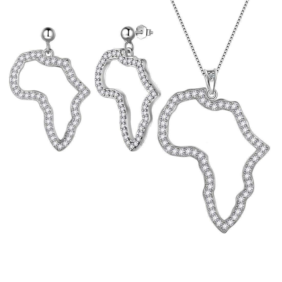 Tokyo Mart Schmuck-Set mit Halskette und Ohrringen mit afrikanischer Karte, 3-teilig, für Damen und Herren