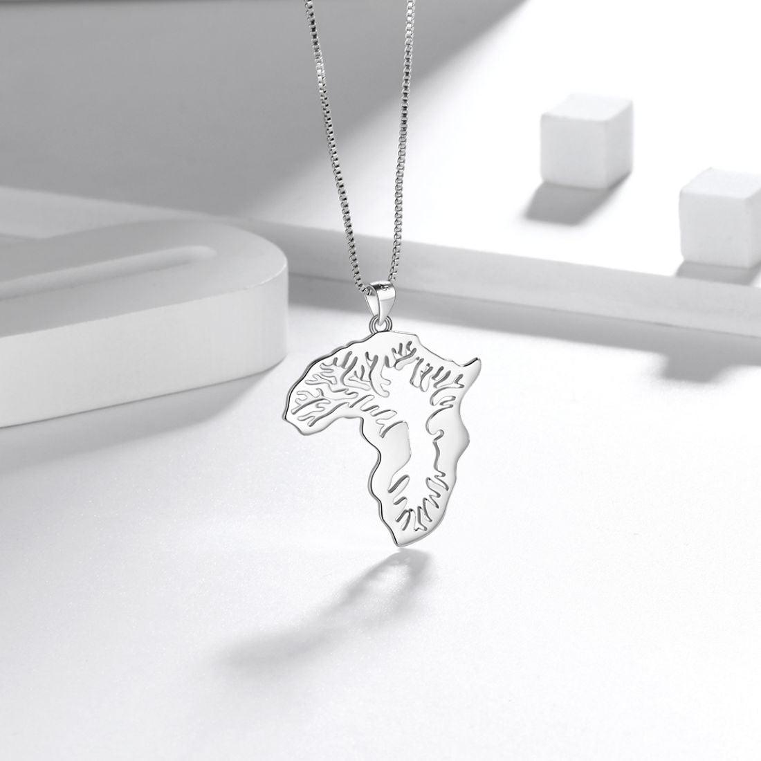 Tokyo Mart Halskette mit afrikanischer Karte, Anhänger, für Damen und Herren, Schmuck, Geschenk, 925 Sterlingsilber