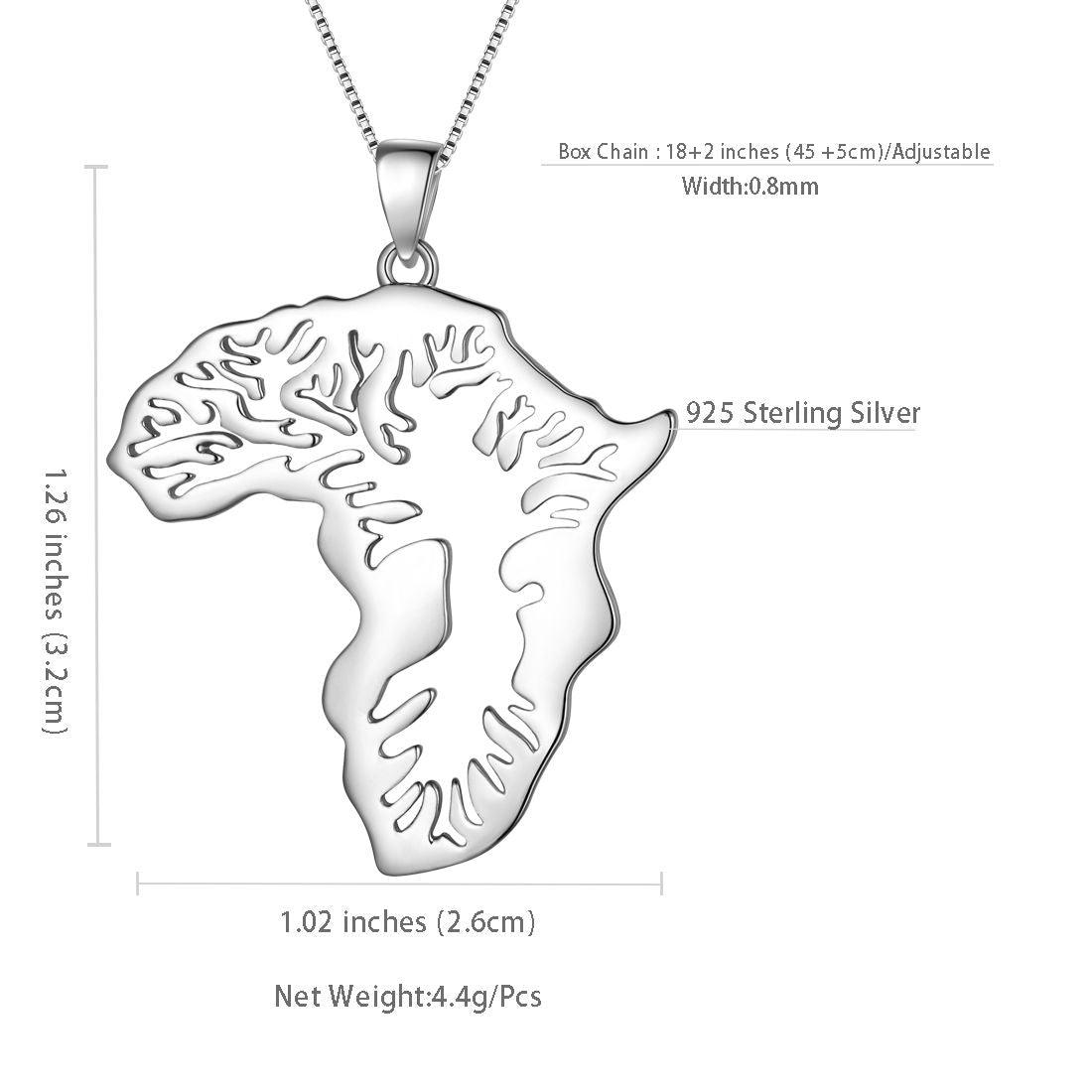 Tokyo Mart Halskette mit afrikanischer Karte, Anhänger, für Damen und Herren, Schmuck, Geschenk, 925 Sterlingsilber