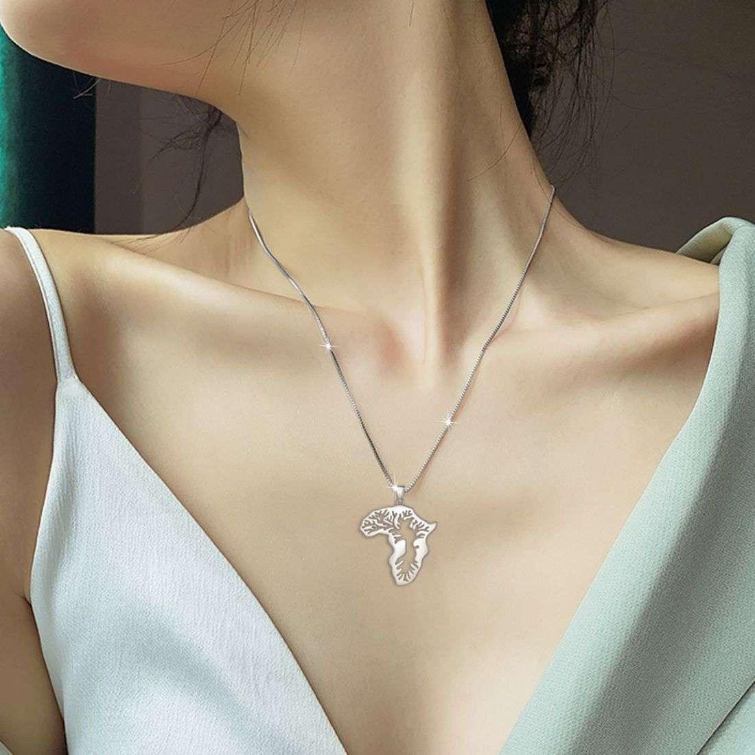 Tokyo Mart Halskette mit afrikanischer Karte, Anhänger, für Damen und Herren, Schmuck, Geschenk, 925 Sterlingsilber