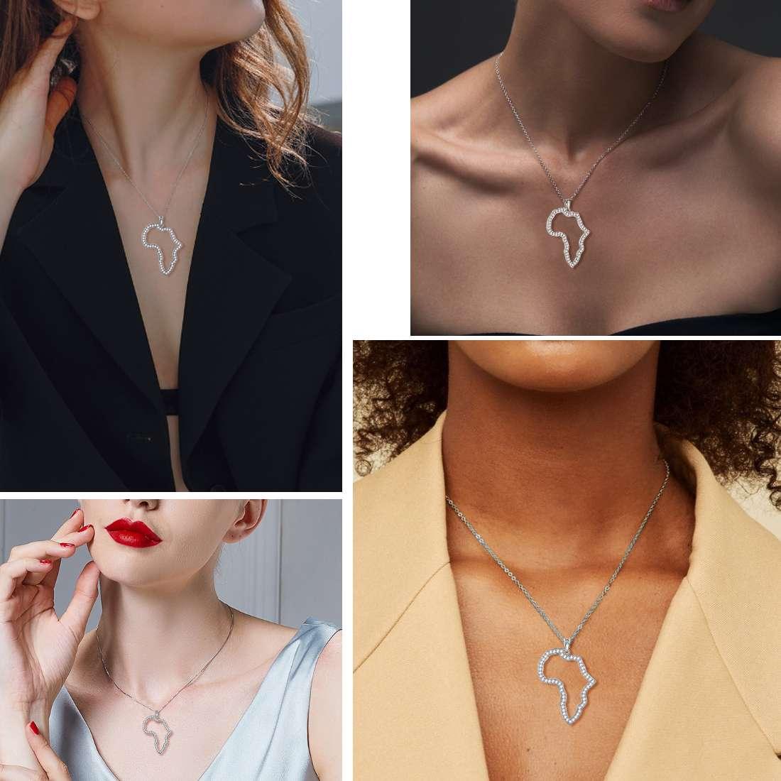 Tokyo Mart Halskette mit afrikanischer Karte, Anhänger, für Damen und Herren, Schmuck, Geschenk, 925 Sterlingsilber