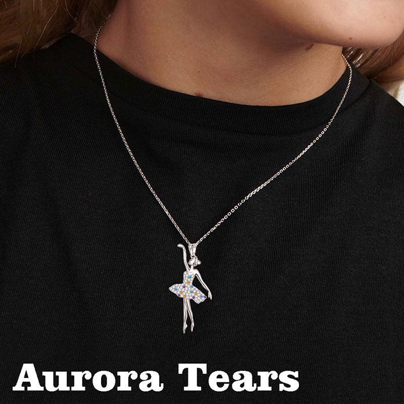 Tokyo Mart Ballerina Ballet Dancer Pendant Necklace Rainbow Jewelry Women Girls Birthday Gift 925 Sterling Silver