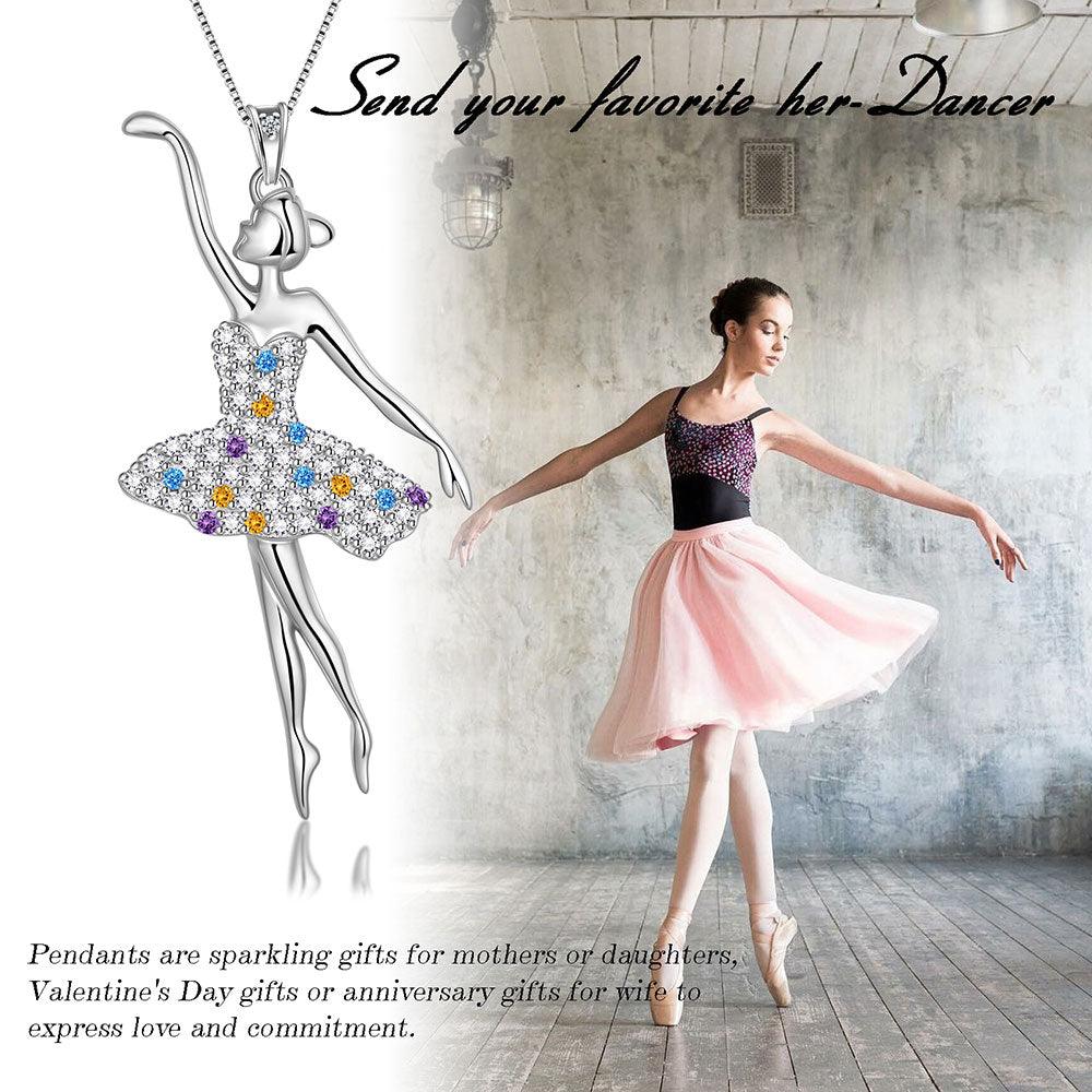 Tokyo Mart Ballerina Ballet Dancer Pendant Necklace Rainbow Jewelry Women Girls Birthday Gift 925 Sterling Silver