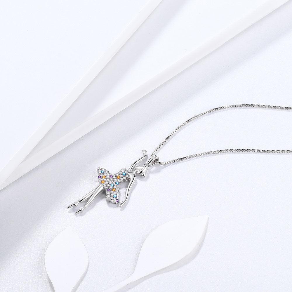 Tokyo Mart Ballerina Ballet Dancer Pendant Necklace Rainbow Jewelry Women Girls Birthday Gift 925 Sterling Silver