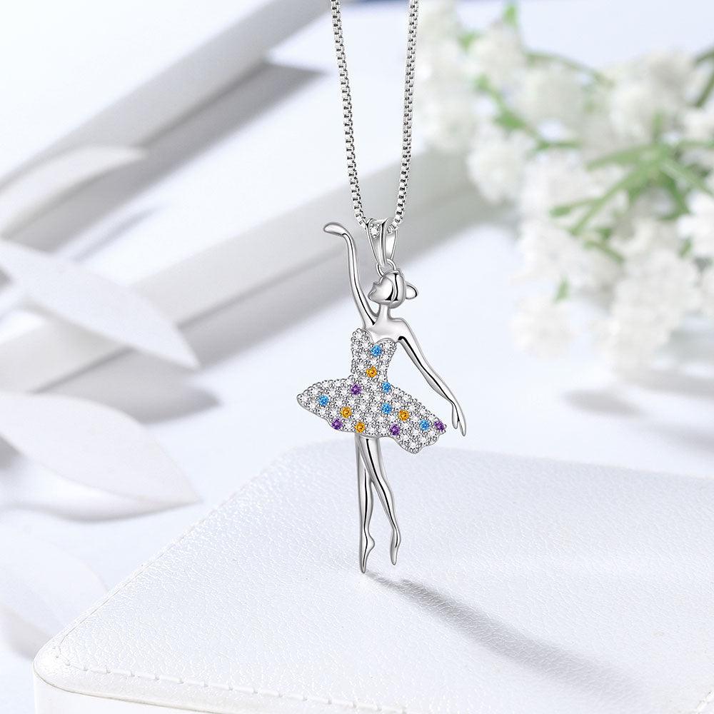 Tokyo Mart Ballerina Ballet Dancer Pendant Necklace Rainbow Jewelry Women Girls Birthday Gift 925 Sterling Silver