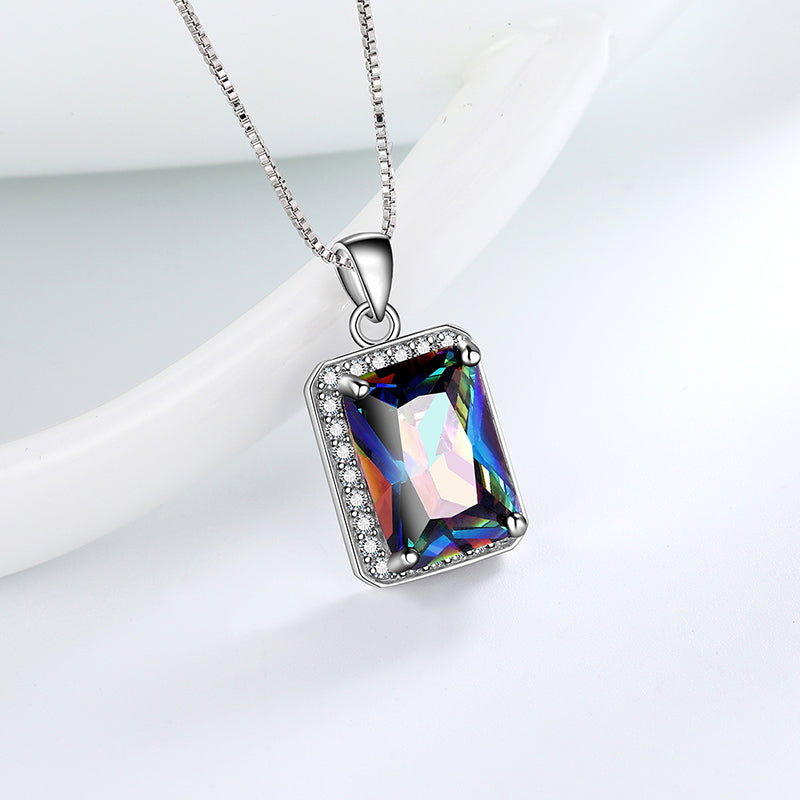 Tokyo Mart Rectangle Mystic Fire Topaz Necklace Pendant Women Girl Jewelry Gifts 925 Sterling Silver