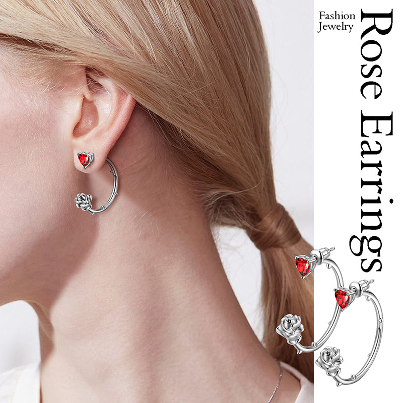 Tokyo Mart Women Rose Heart Earrings Jewelry Girls Flower Stud Hoop Earrings Gothic Vintage Romantic Valentine's Day Gifts