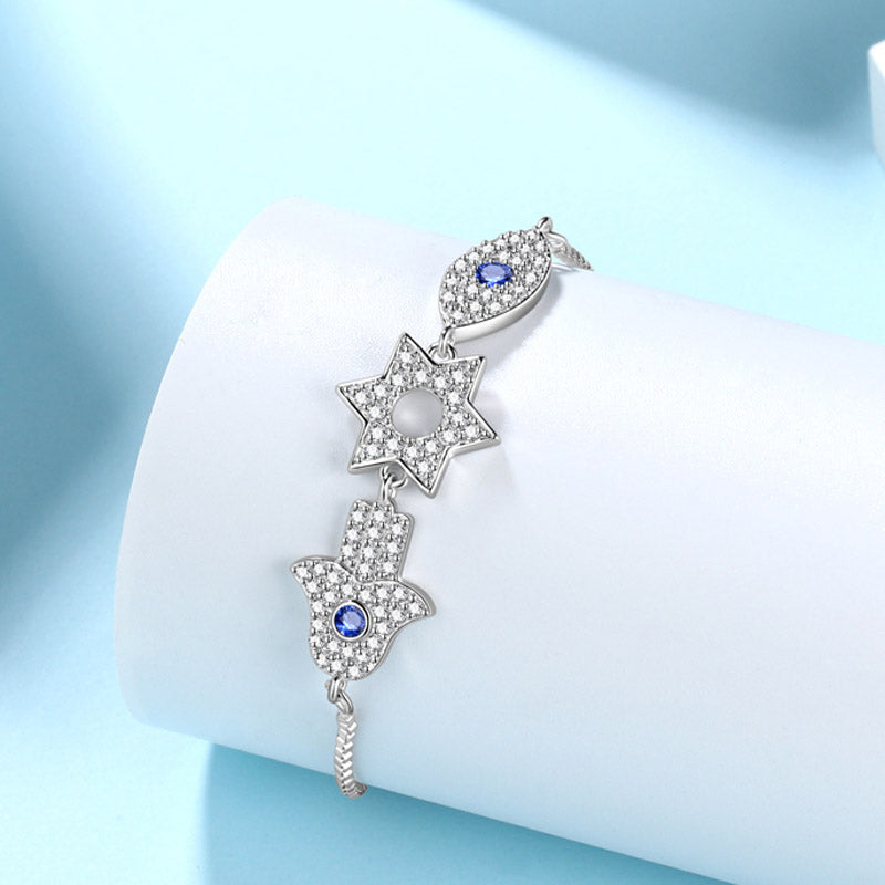 Tokyo Mart Star of David Evil Eye Hamsa Hand Bracelet Men Womens Jewelry 925 sterling silver