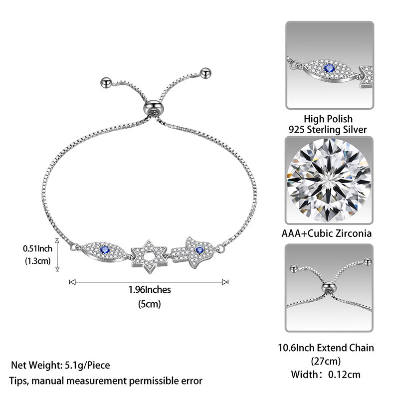 Tokyo Mart Star of David Evil Eye Hamsa Hand Bracelet Men Womens Jewelry 925 sterling silver