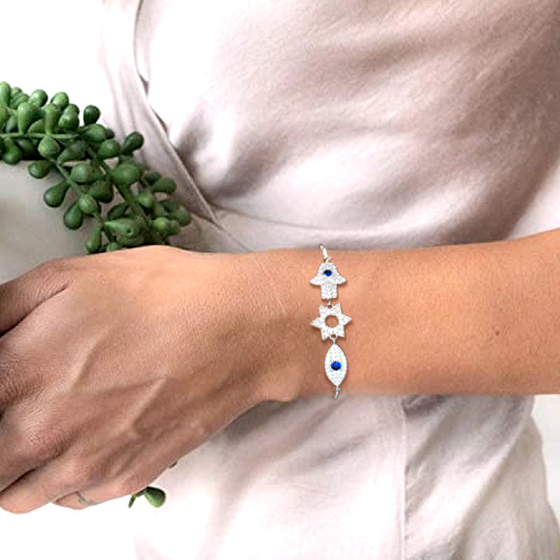 Tokyo Mart Star of David Evil Eye Hamsa Hand Bracelet Men Womens Jewelry 925 sterling silver