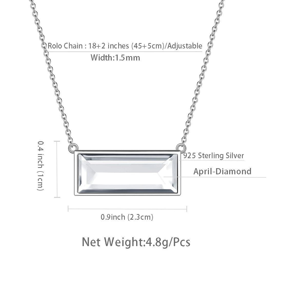 Tokyo Mart Bar Birthstone April Diamond Necklace Women Girls Jewelry Birthday Gift Sterling Silver