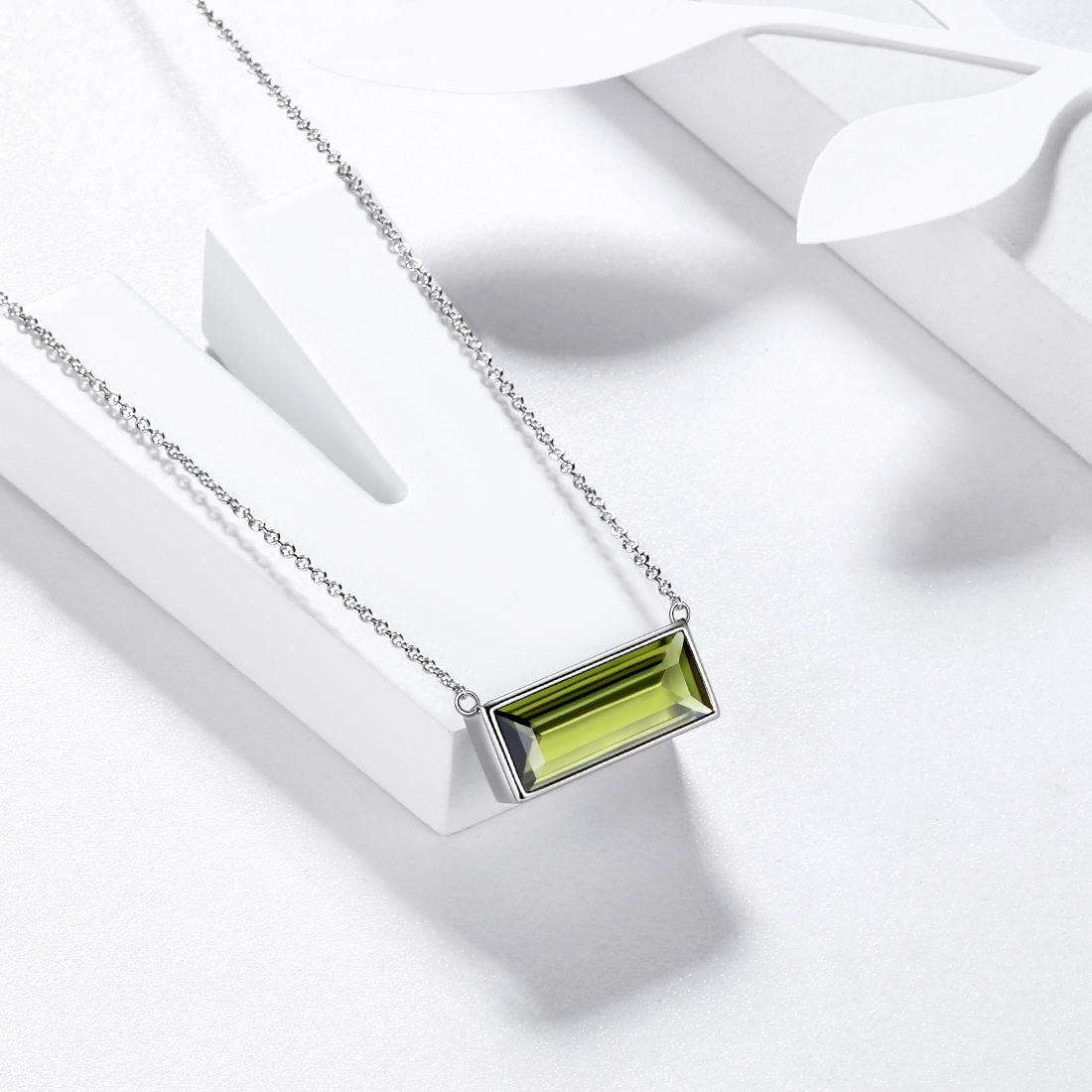 Tokyo Mart Bar Birthstone August Peridot Necklace Women Girls Jewelry Birthday Gift Sterling Silver