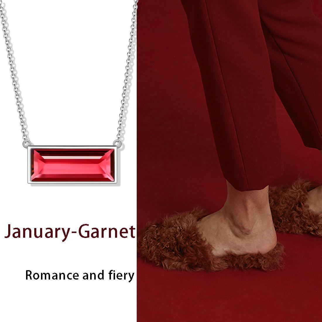 Tokyo Mart Bar Birthstone January Garnet Necklace Women Girls Jewelry Birthday Gift Sterling Silver