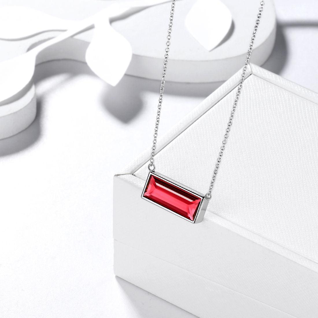 Tokyo Mart Bar Birthstone January Garnet Necklace Women Girls Jewelry Birthday Gift Sterling Silver