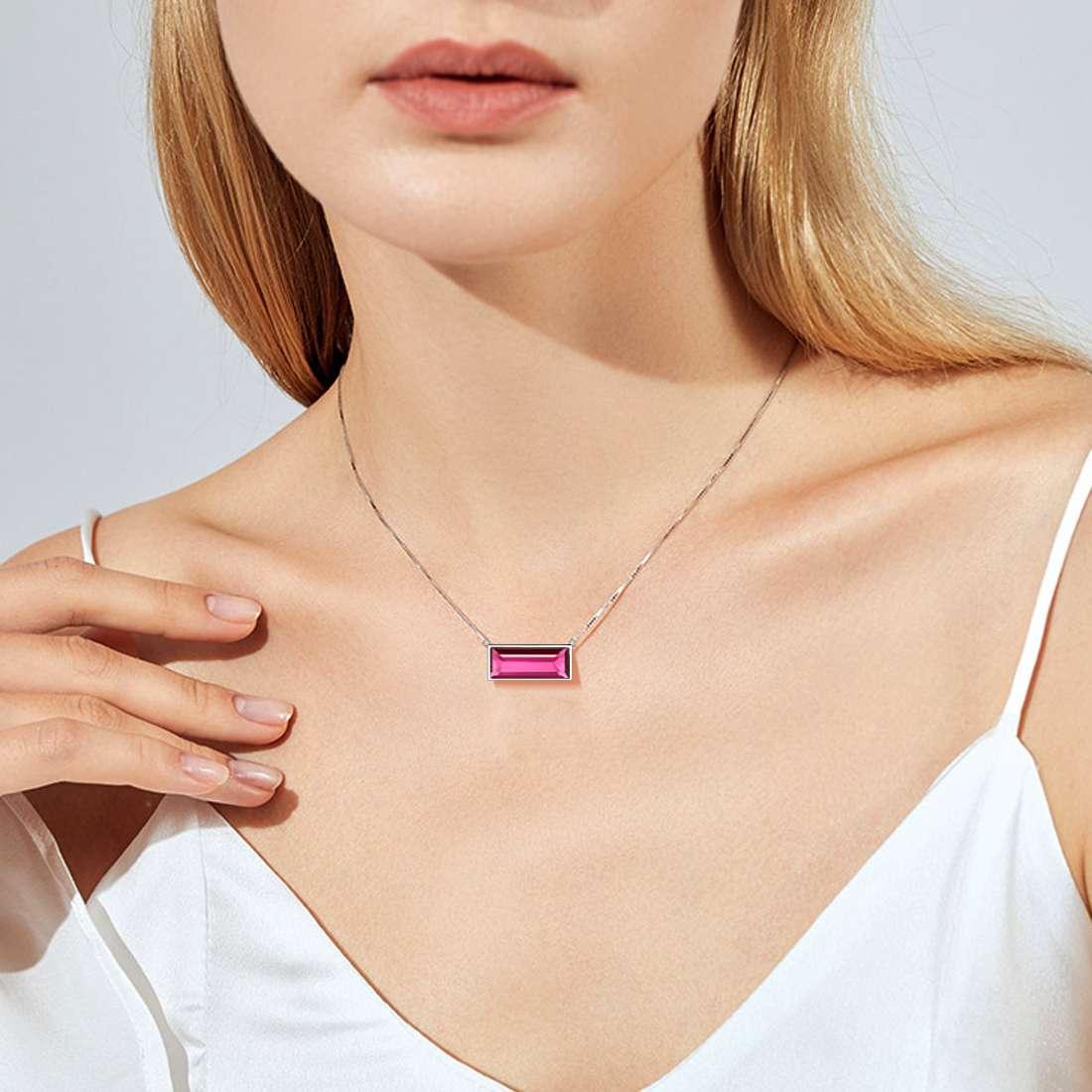 Tokyo Mart Bar Birthstone July Ruby Necklace Women Girls Jewelry Birthday Gift Sterling Silver