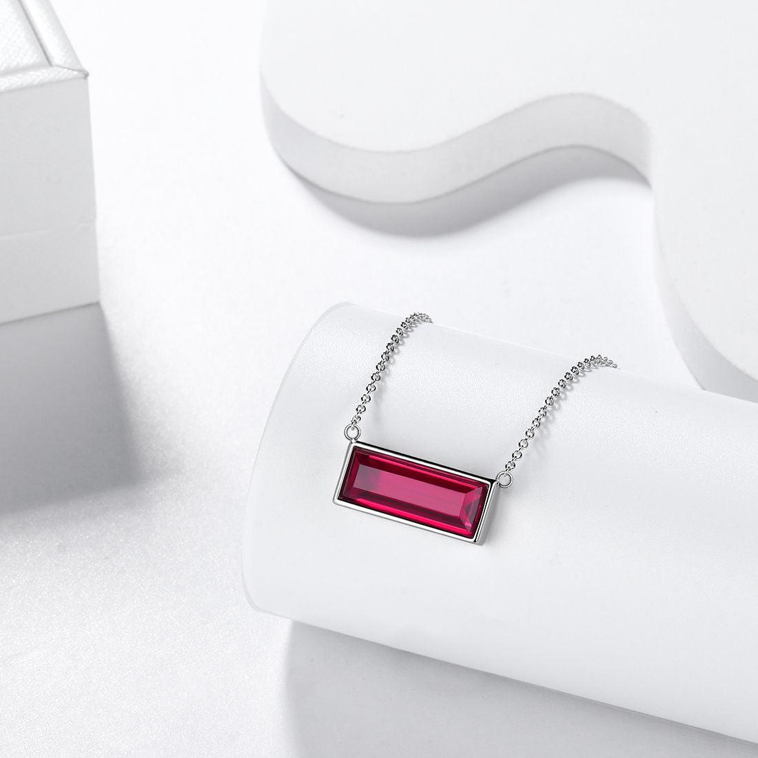 Tokyo Mart Bar Birthstone July Ruby Necklace Women Girls Jewelry Birthday Gift Sterling Silver