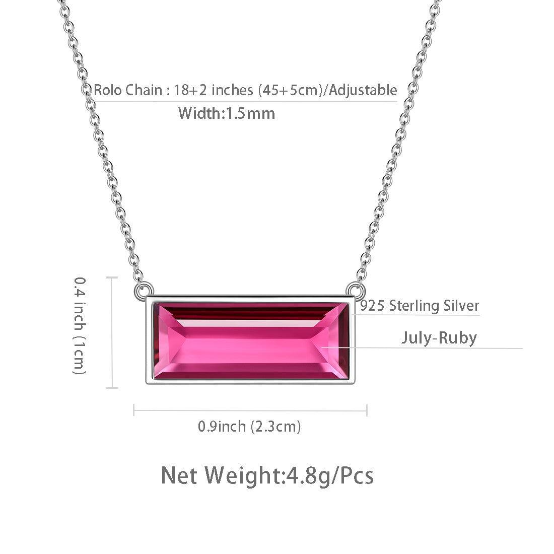 Tokyo Mart Bar Birthstone July Ruby Necklace Women Girls Jewelry Birthday Gift Sterling Silver