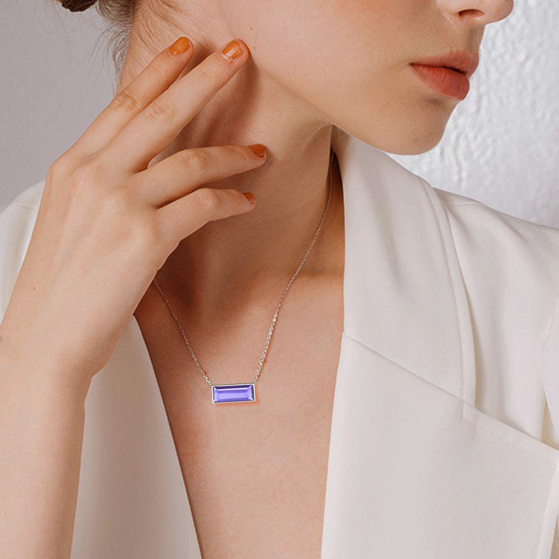Tokyo Mart Bar Birthstone June Alexandrite Necklace Women Girls Jewelry Birthday Gift Sterling Silver