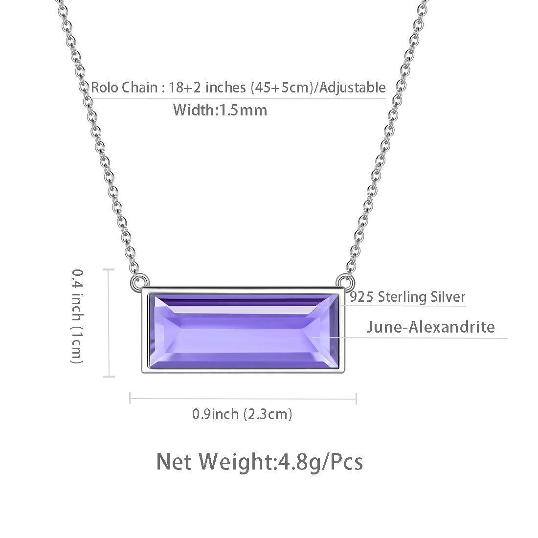 Tokyo Mart Bar Birthstone June Alexandrite Necklace Women Girls Jewelry Birthday Gift Sterling Silver