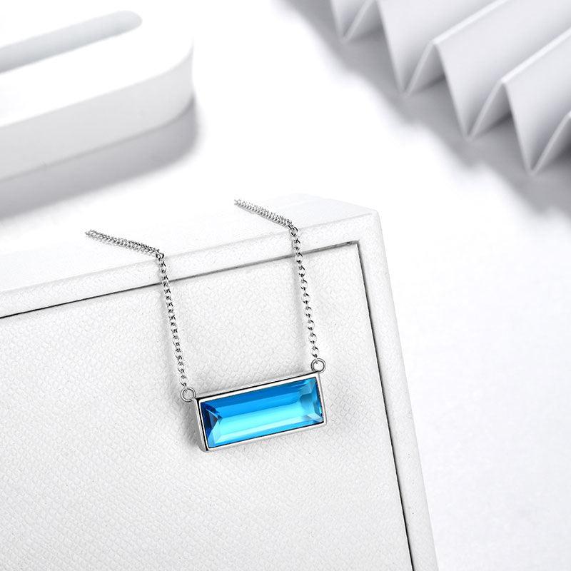 Tokyo Mart Bar Birthstone March Aquamarine Necklace Women Girls Jewelry Birthday Gift Sterling Silver
