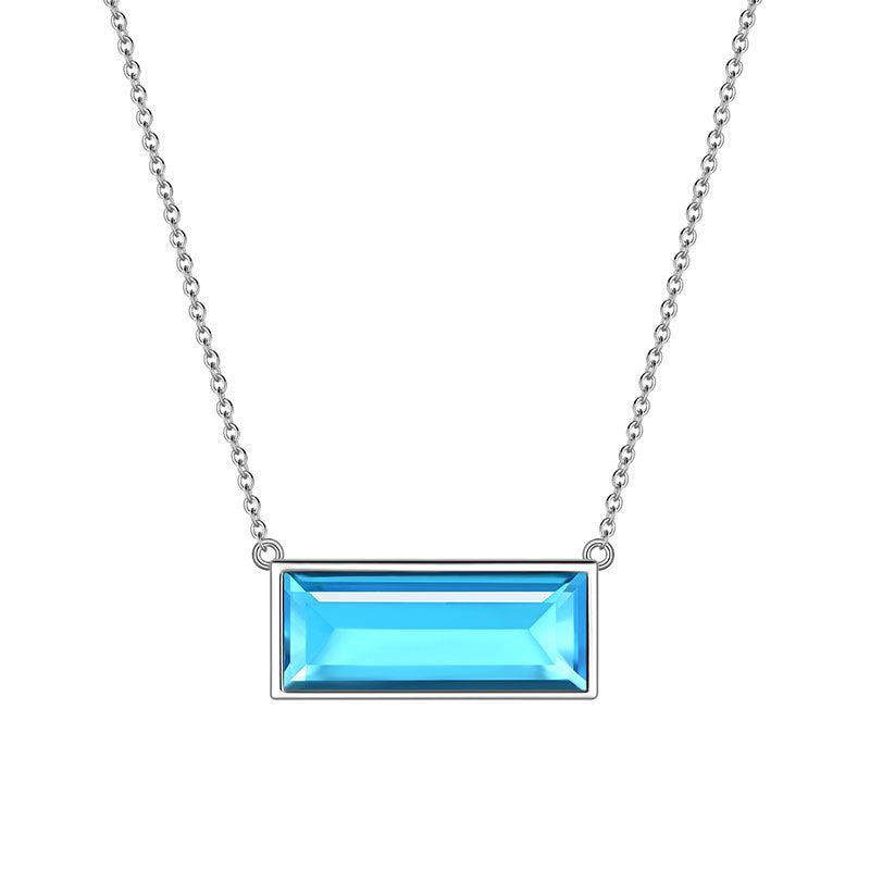 Tokyo Mart Bar Birthstone March Aquamarine Necklace Women Girls Jewelry Birthday Gift Sterling Silver