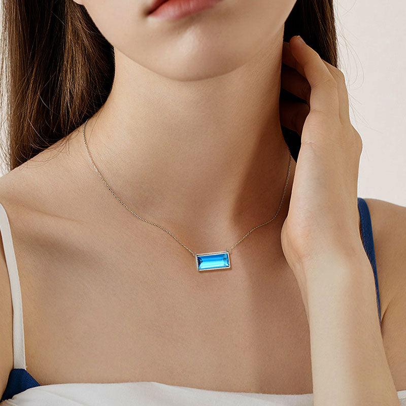 Tokyo Mart Bar Birthstone March Aquamarine Necklace Women Girls Jewelry Birthday Gift Sterling Silver