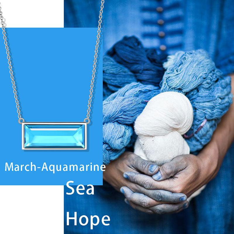Tokyo Mart Bar Birthstone March Aquamarine Necklace Women Girls Jewelry Birthday Gift Sterling Silver