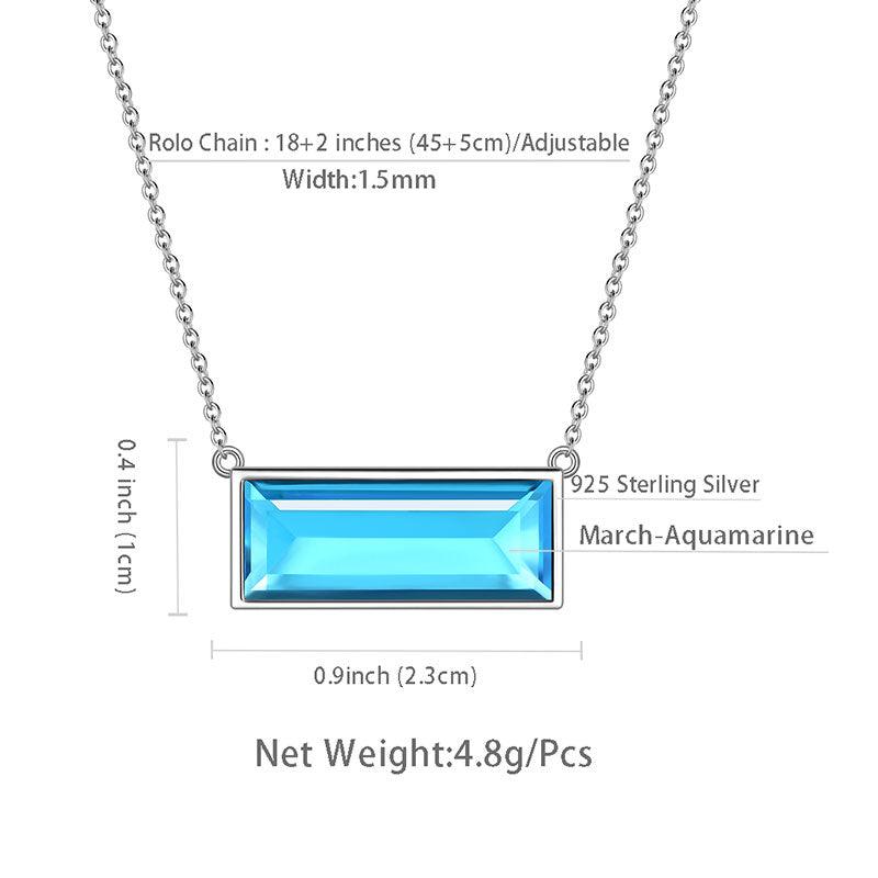 Tokyo Mart Bar Birthstone March Aquamarine Necklace Women Girls Jewelry Birthday Gift Sterling Silver