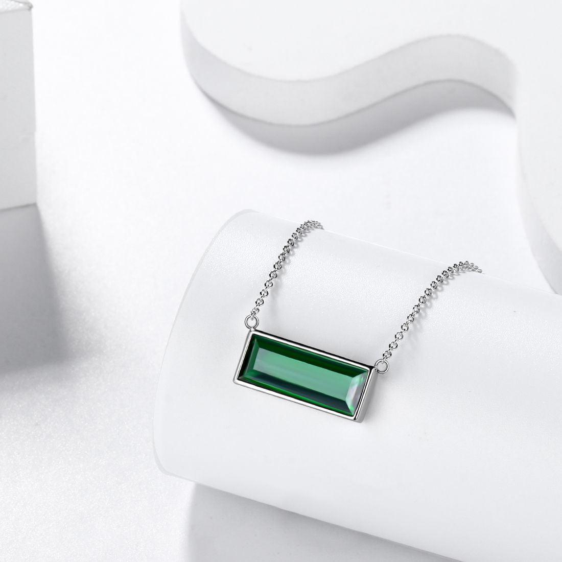 Tokyo Mart Bar Birthstone May Emerald Necklace Women Girls Jewelry Birthday Gift Sterling Silver