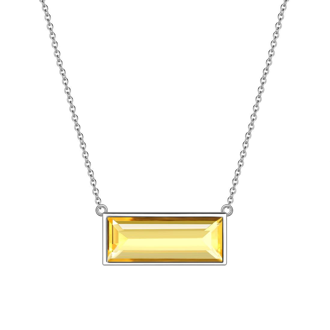 Tokyo Mart Bar Birthstone November Citrine Necklace Women Girls Jewelry Birthday Gift Sterling Silver
