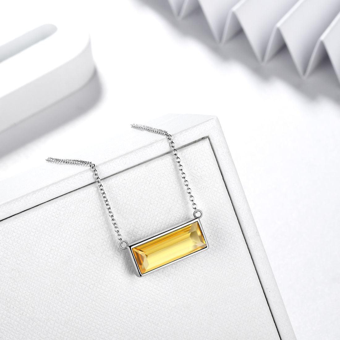 Tokyo Mart Bar Birthstone November Citrine Necklace Women Girls Jewelry Birthday Gift Sterling Silver