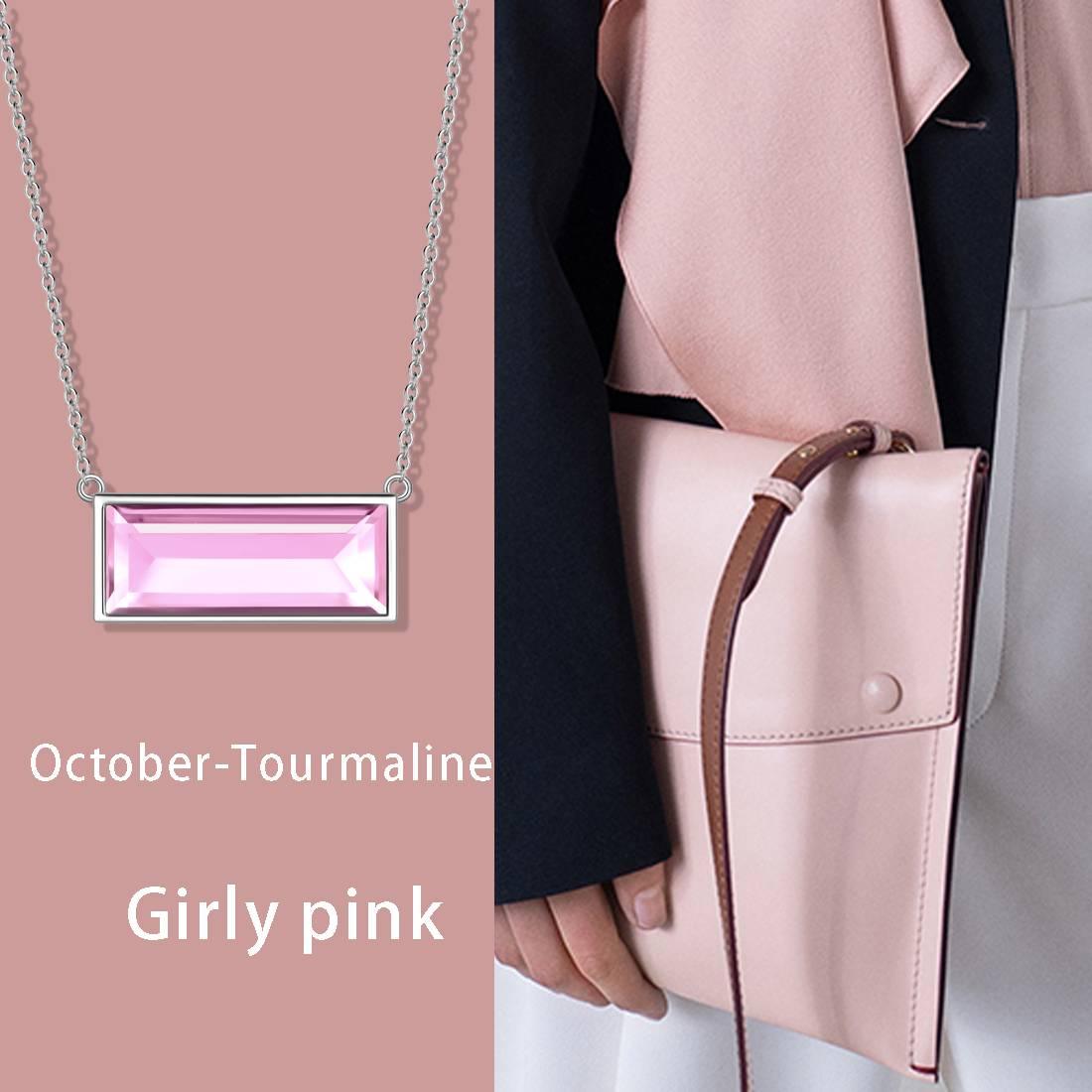 Tokyo Mart Bar Birthstone October Tourmaline Necklace Women Girls Jewelry Birthday Gift Sterling Silver