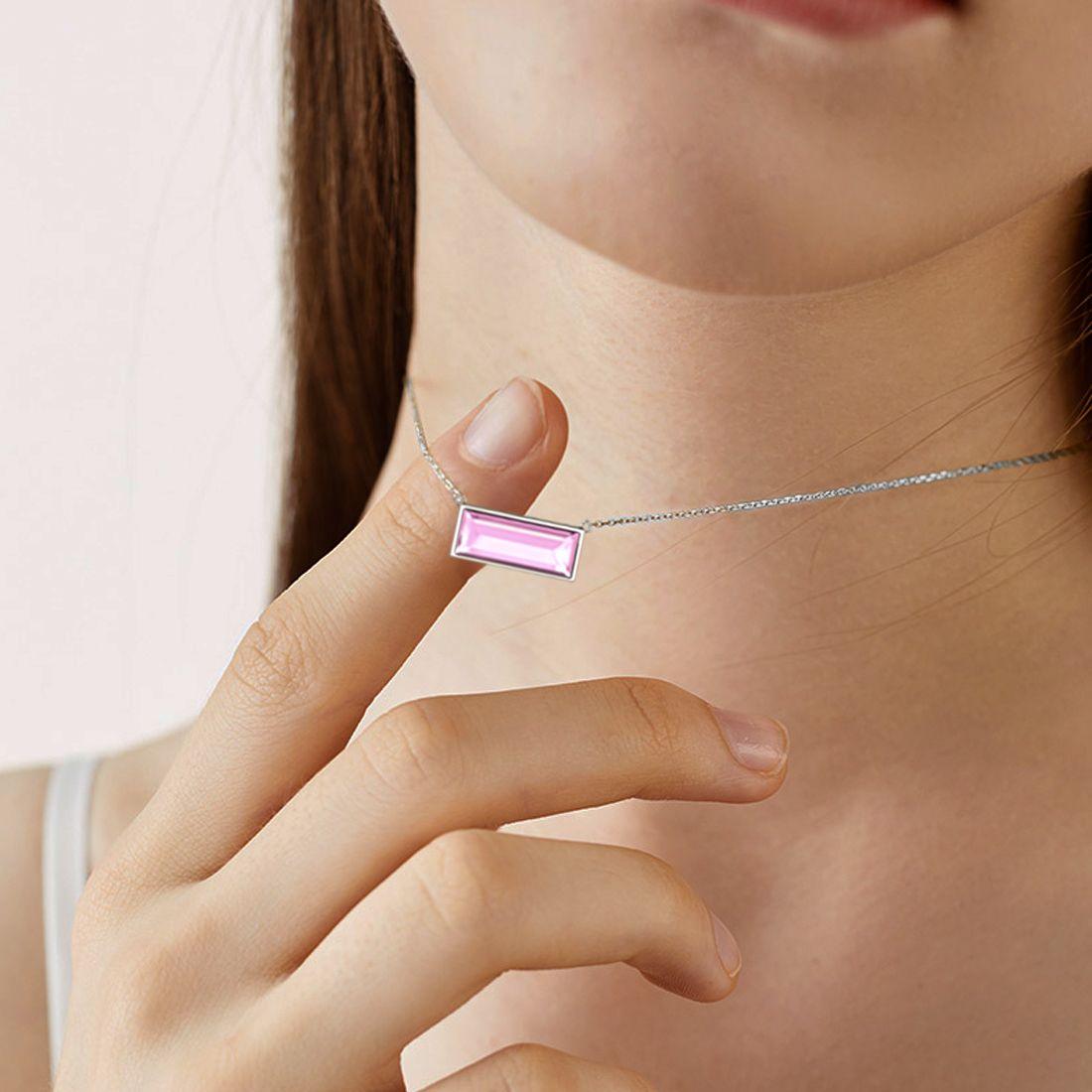 Tokyo Mart Bar Birthstone October Tourmaline Necklace Women Girls Jewelry Birthday Gift Sterling Silver