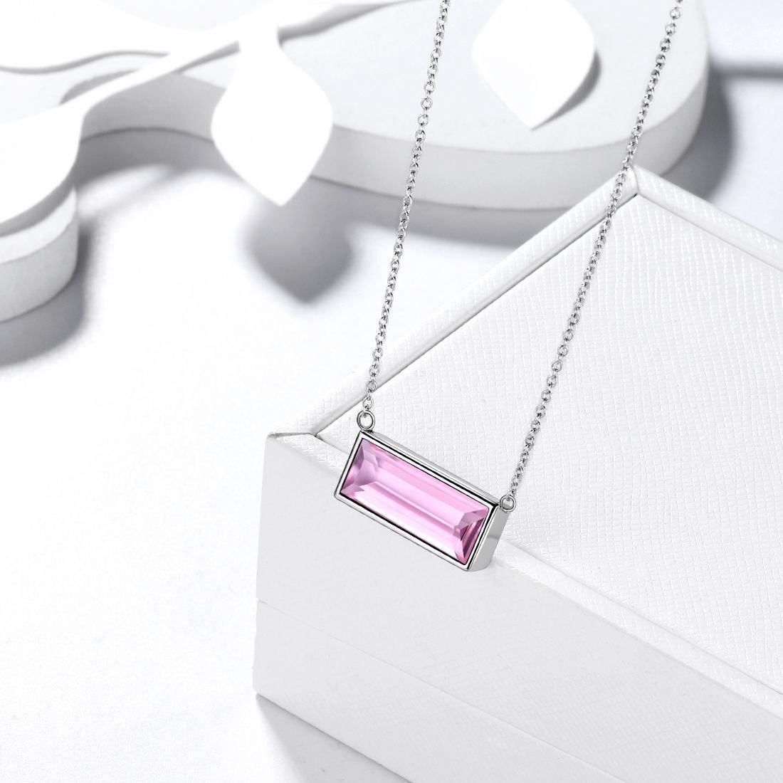 Tokyo Mart Bar Birthstone October Tourmaline Necklace Women Girls Jewelry Birthday Gift Sterling Silver
