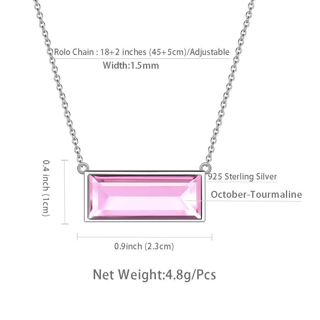 Tokyo Mart Bar Birthstone October Tourmaline Necklace Women Girls Jewelry Birthday Gift Sterling Silver
