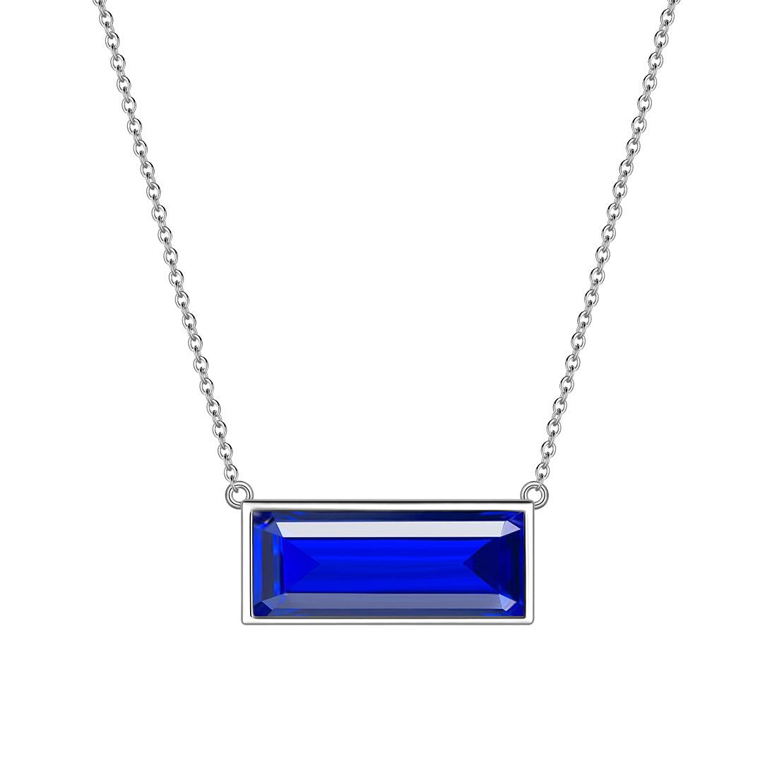 Tokyo Mart Bar Birthstone September Sapphire Necklace Women Girls Jewelry Birthday Gift Sterling Silver