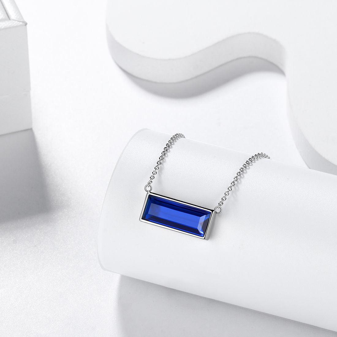 Tokyo Mart Bar Birthstone September Sapphire Necklace Women Girls Jewelry Birthday Gift Sterling Silver