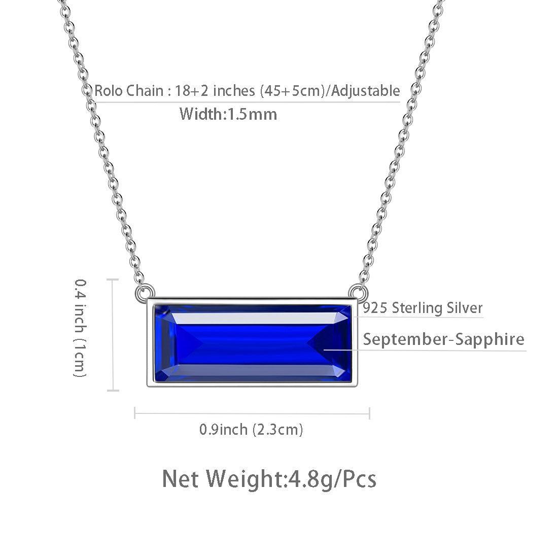 Tokyo Mart Bar Birthstone September Sapphire Necklace Women Girls Jewelry Birthday Gift Sterling Silver