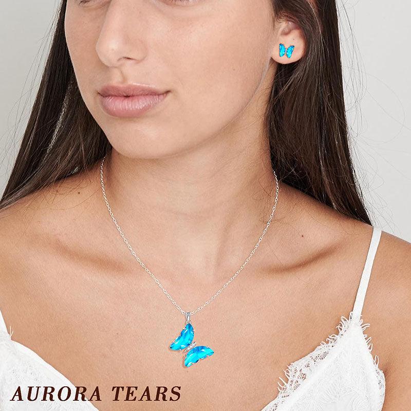 Tokyo Mart 925 Sterling Silver Butterfly Jewelry Set 3PCS Birthstone Crystal Women Jewelry Gifts