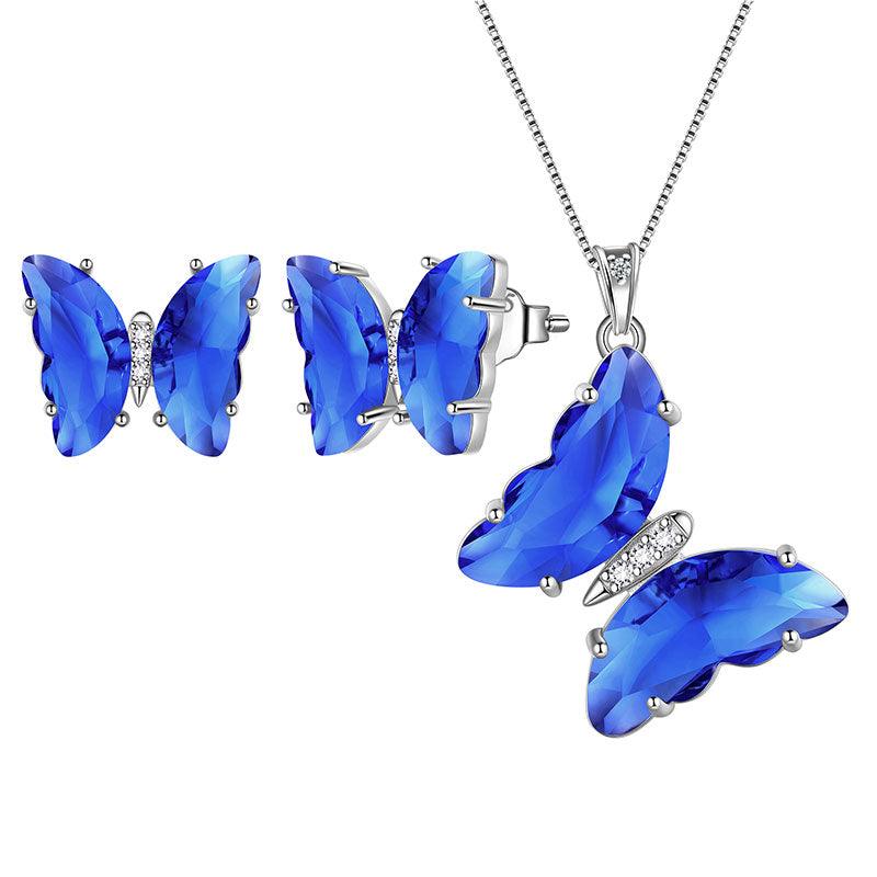 Tokyo Mart 925 Sterling Silver Butterfly Jewelry Set 3PCS Birthstone Crystal Women Jewelry Gifts